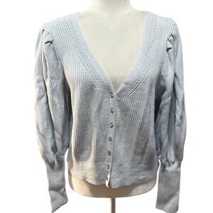 Abercrombie & Fitch Rib Knit Puff-Sleeve Cardigan Sweater Light Blue Women’s XL